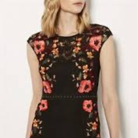 KAREN MILLEN BLACK EMBROIDERED LACE DRESS WITH STUD DETAIL – SIZE 6 - Picture 2 of 8